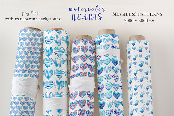 Watercolor Blue Hearts Collection in Illustrations - product preview 5