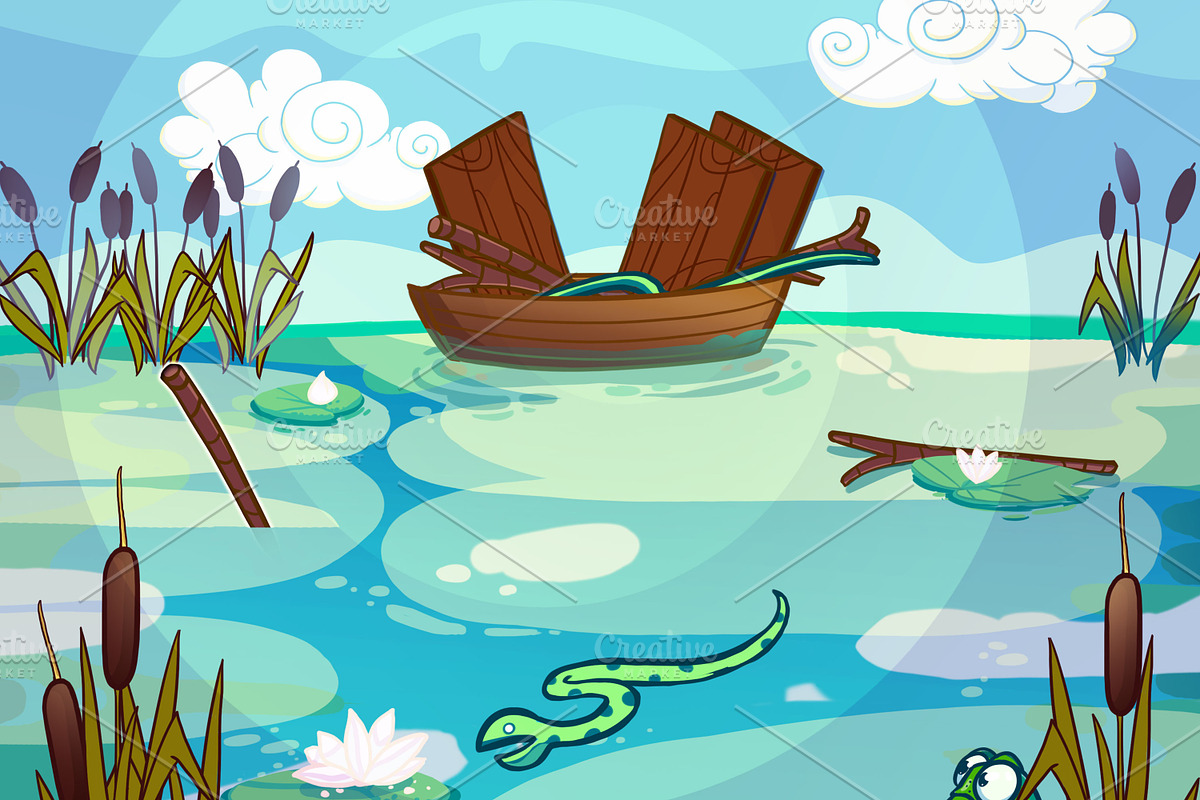 Boat on a lake in Illustrations - product preview 8