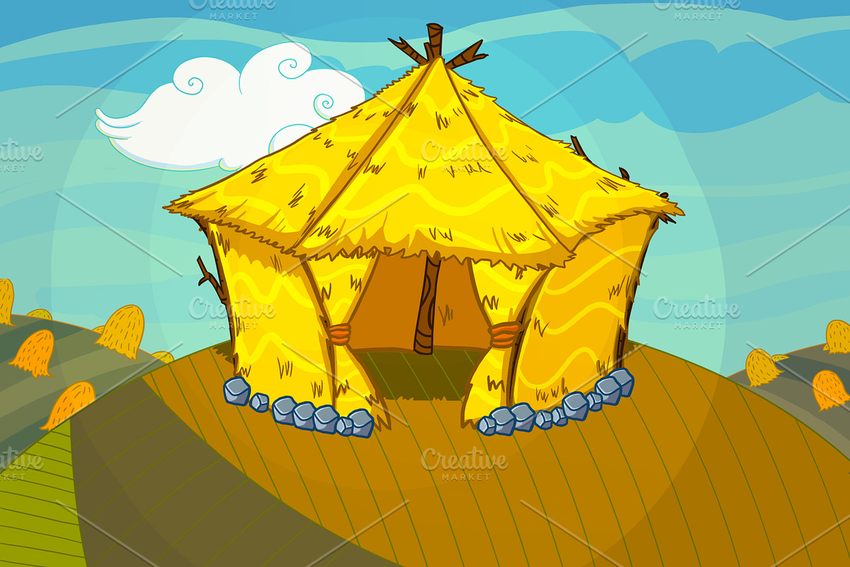 Straw bale house on the hill in Illustrations - product preview 8