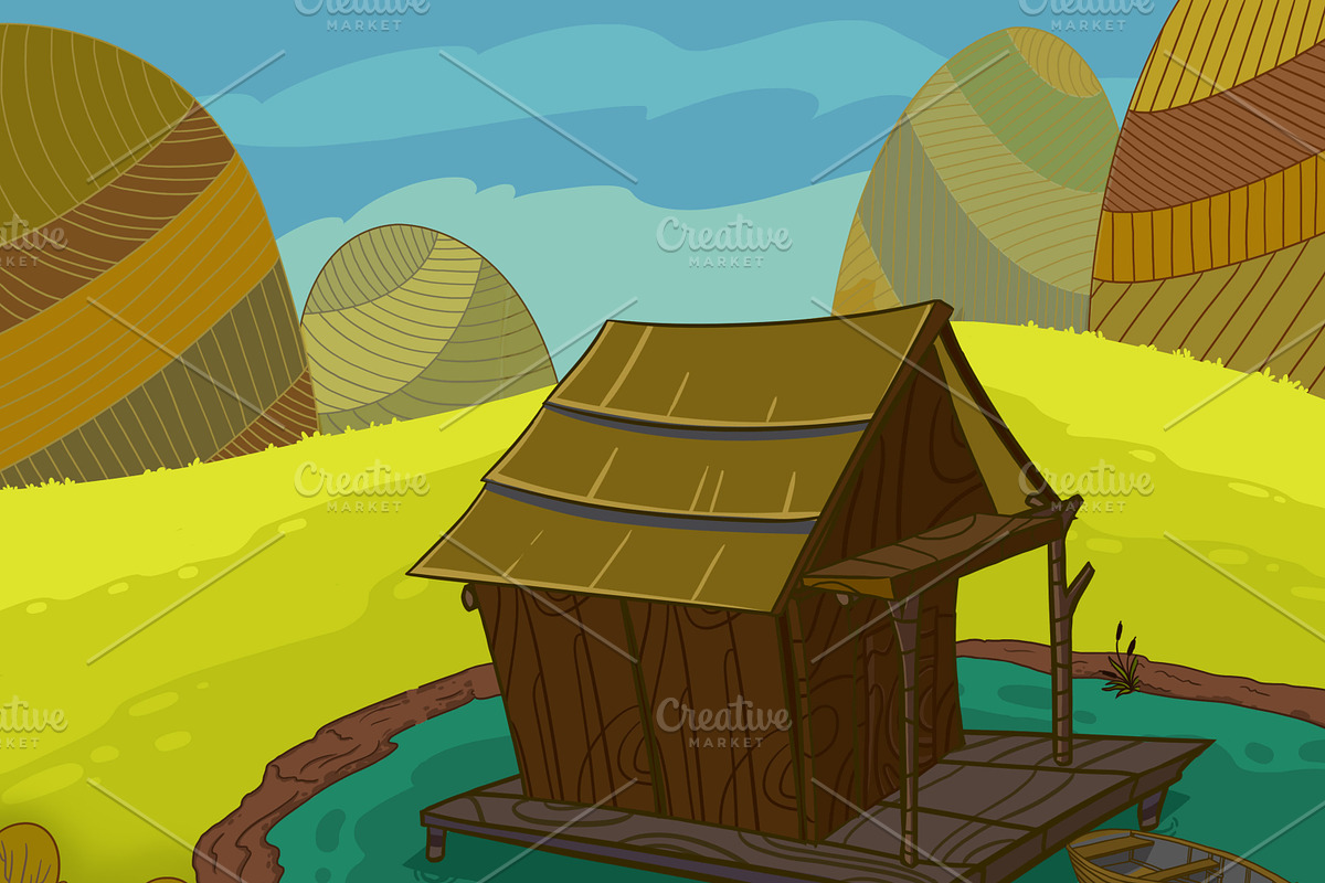 Wooden house on a lake in Illustrations - product preview 8