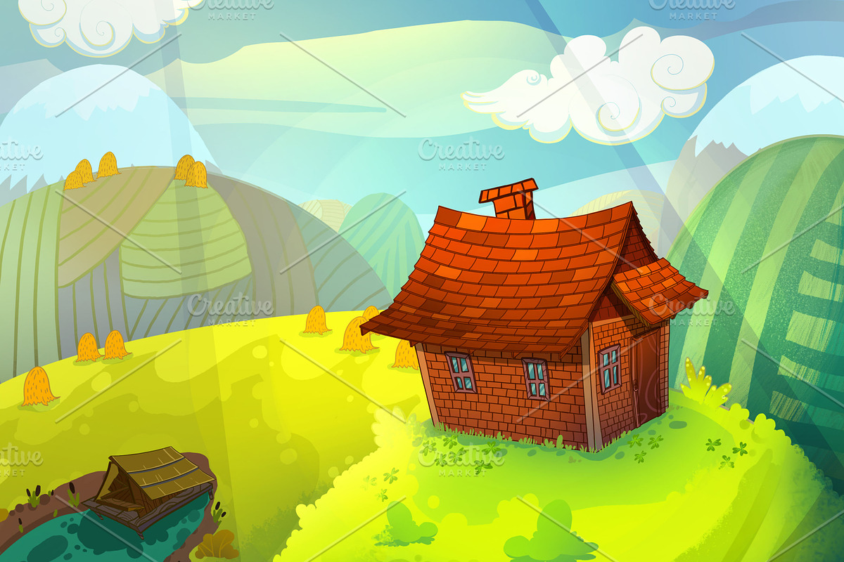 House on the hill made of bricks in Illustrations - product preview 8