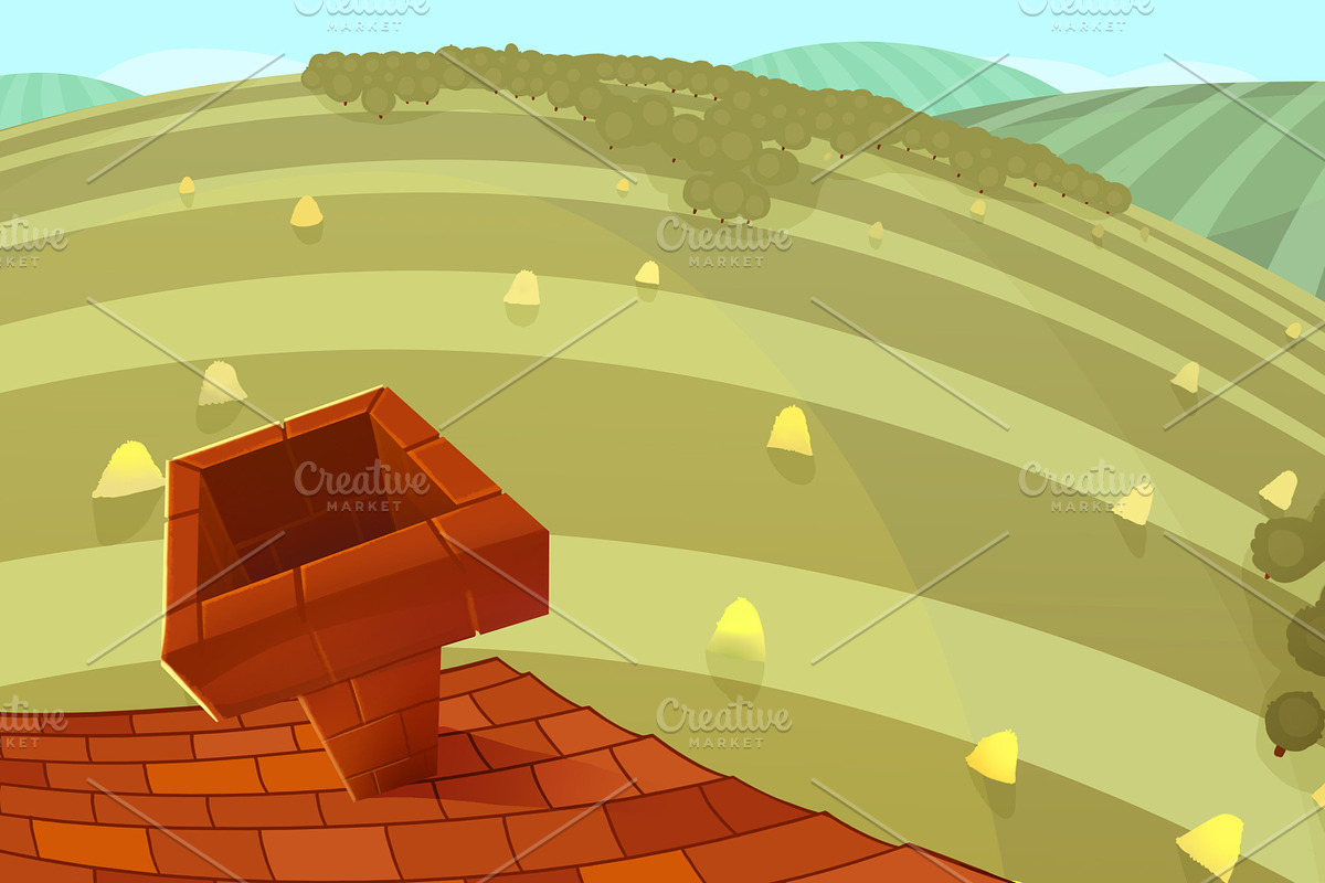 Red tiles roof with a chimney in Illustrations - product preview 8