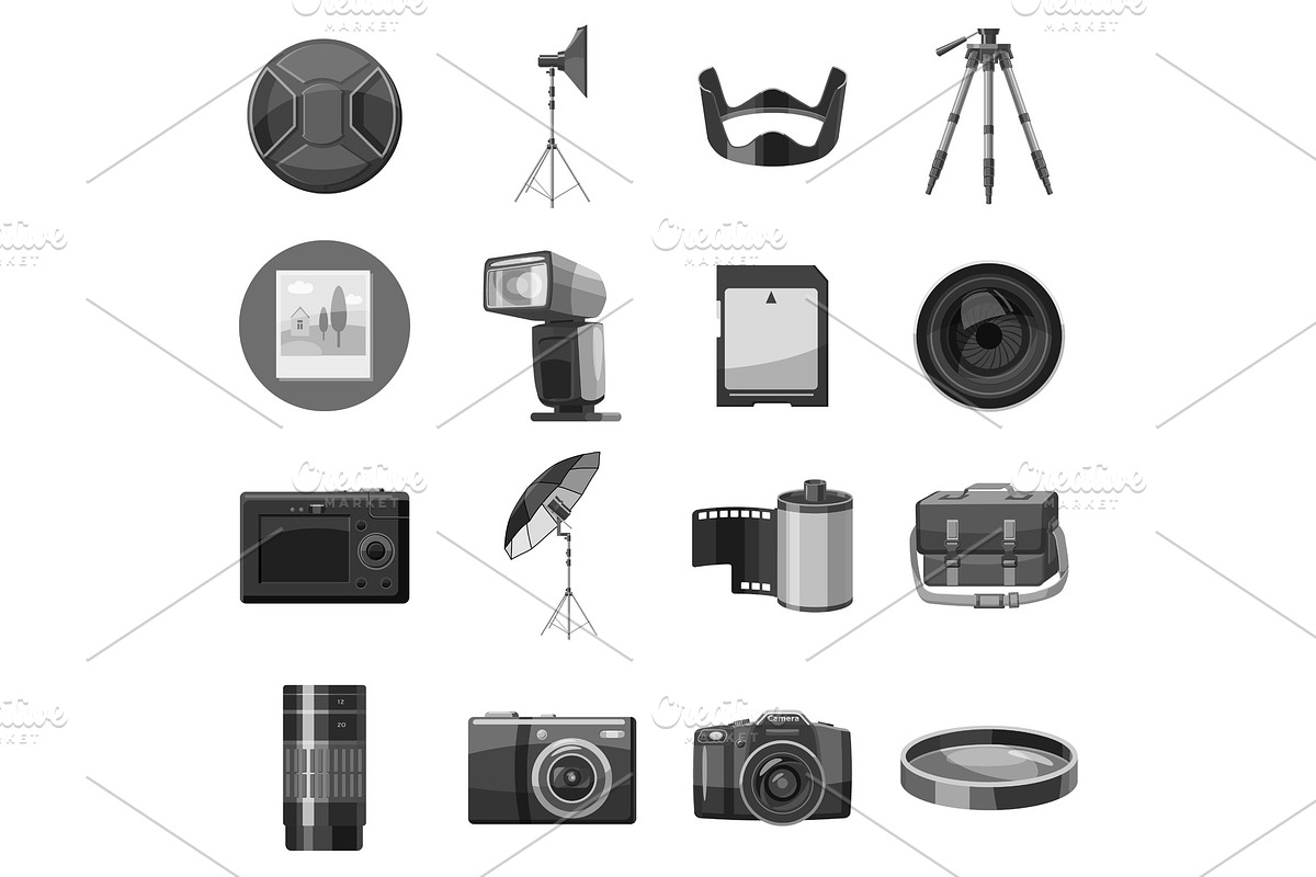 Photo equipment icons set, gray in Objects - product preview 8