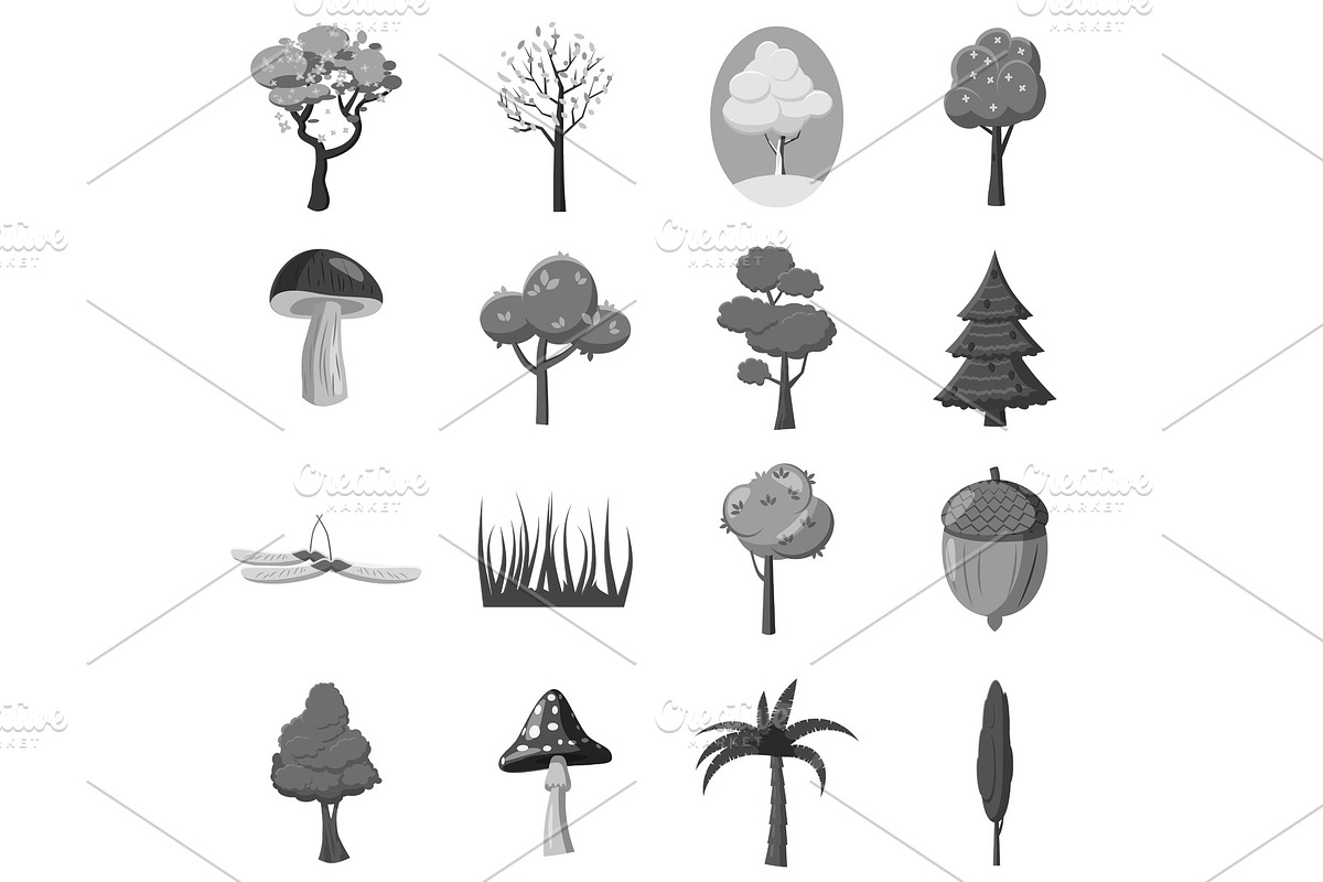 Forest icons elements set, gray in Illustrations - product preview 8