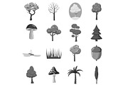 Forest icons elements set, gray