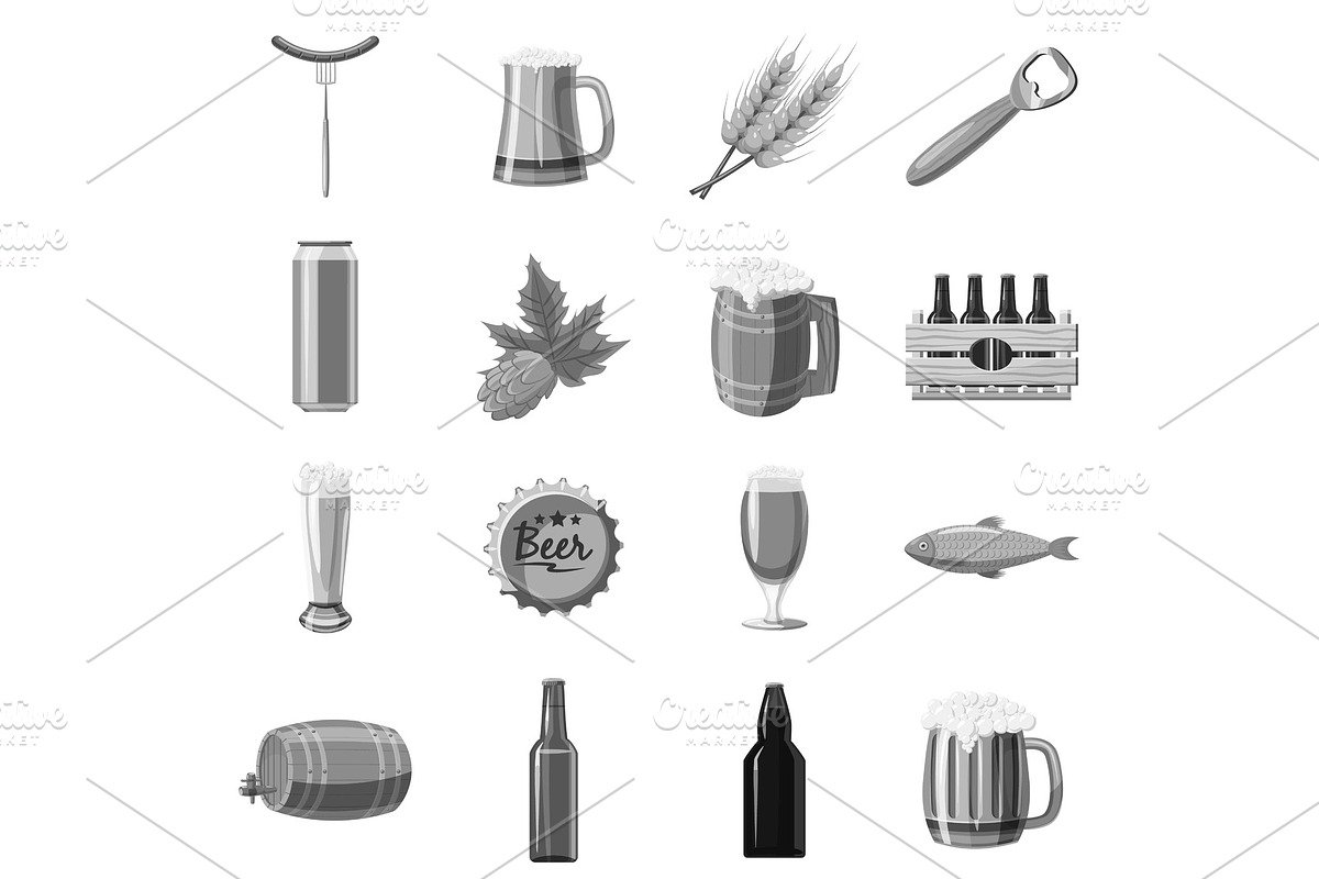 Beer icon, gray monochrome style in Illustrations - product preview 8