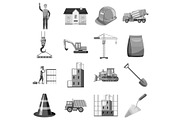Construction icons set, gray