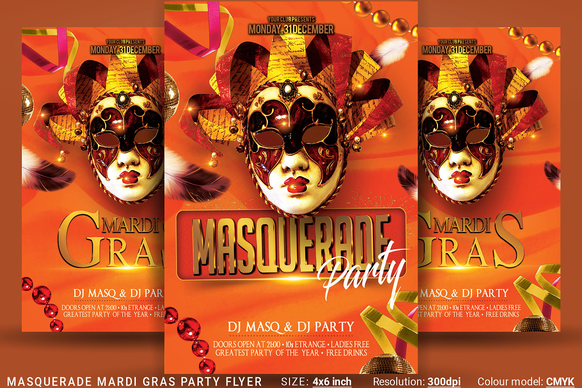 Masquerade Mardi Gras Party Flyer in Flyer Templates - product preview 8