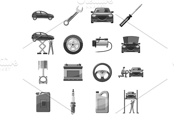 Car service repair icons set gray