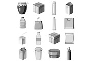 Package container icons set, gray
