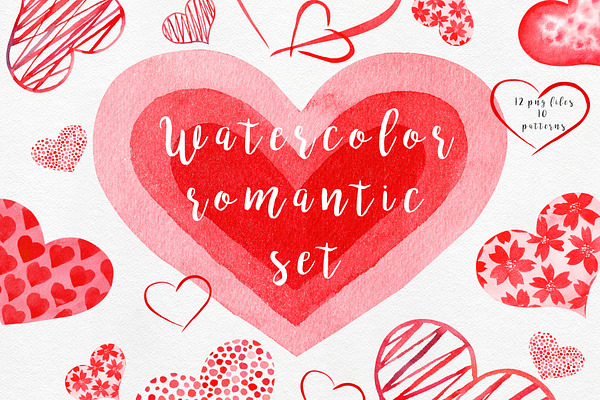 Watercolor Red Hearts Collection