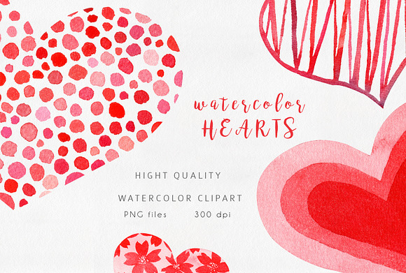 Watercolor Red Hearts Collection in Illustrations - product preview 2