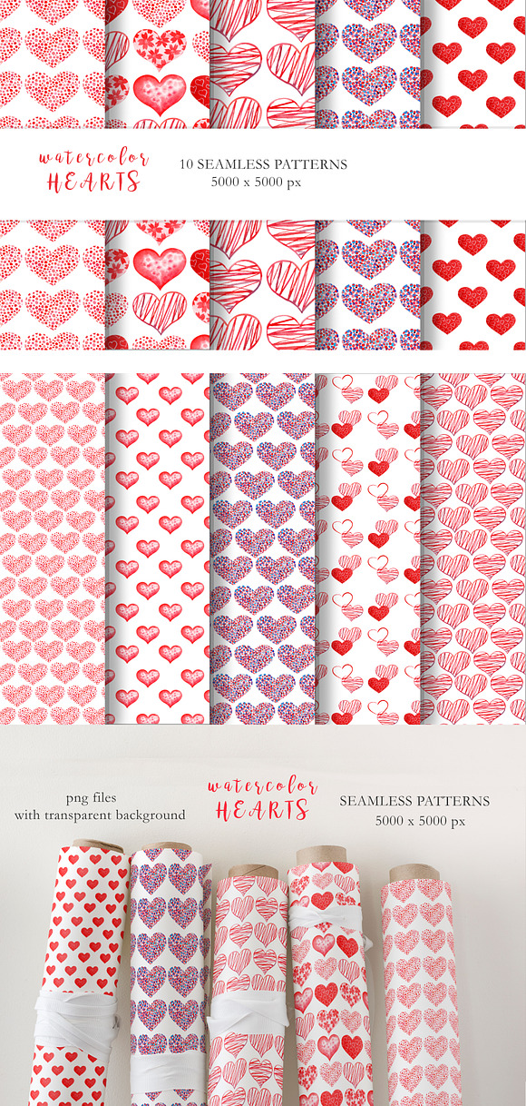 Watercolor Red Hearts Collection in Illustrations - product preview 4