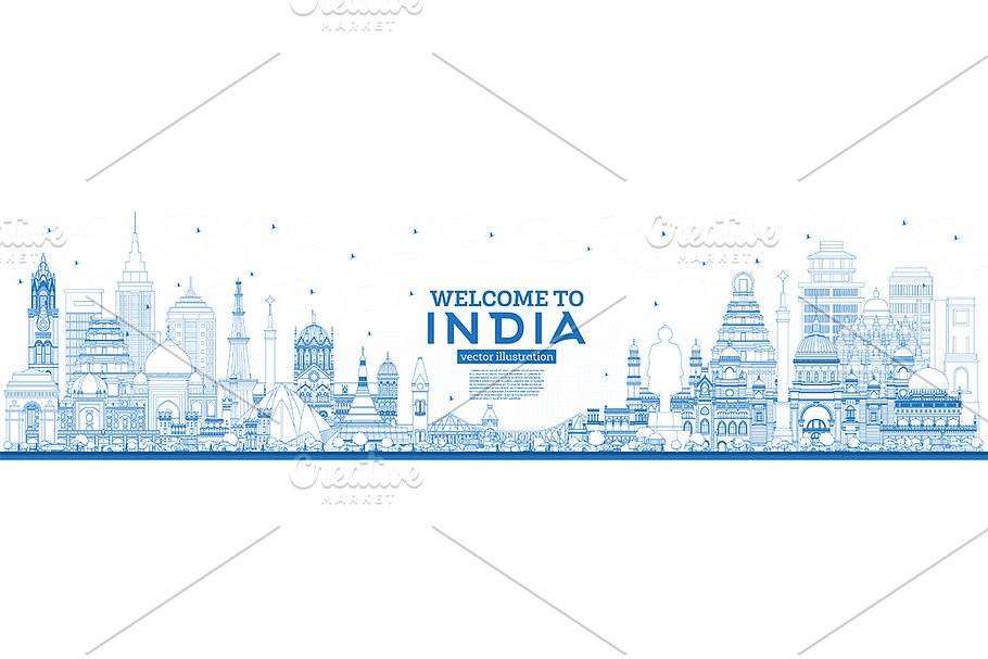 Outline Welcome to India City  in Illustrations - product preview 8