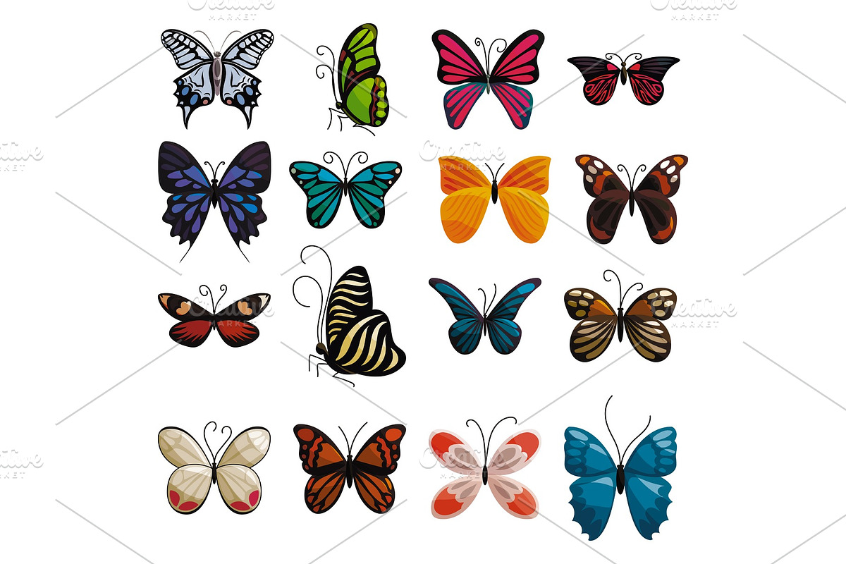 Butterfly icons set, cartoon style in Illustrations - product preview 8