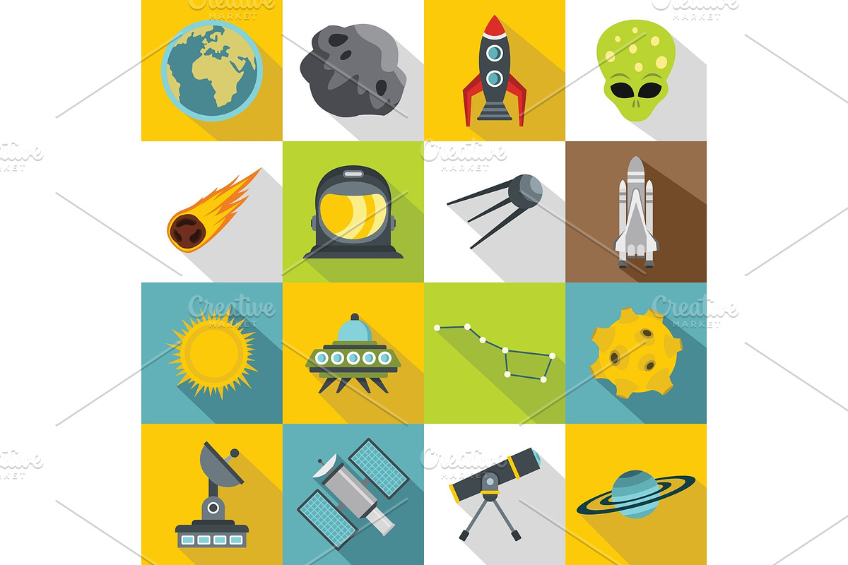 Space icons set, flat style in Illustrations - product preview 8