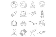 Space icons set, outline style