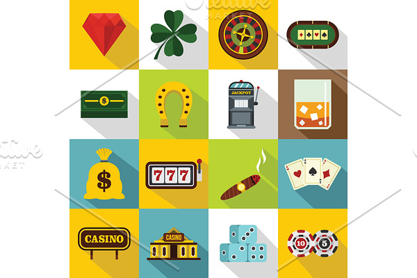 Casino icons set, flat style