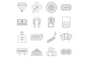 Casino icons set, outline style