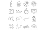 Healthy life icons set, outline