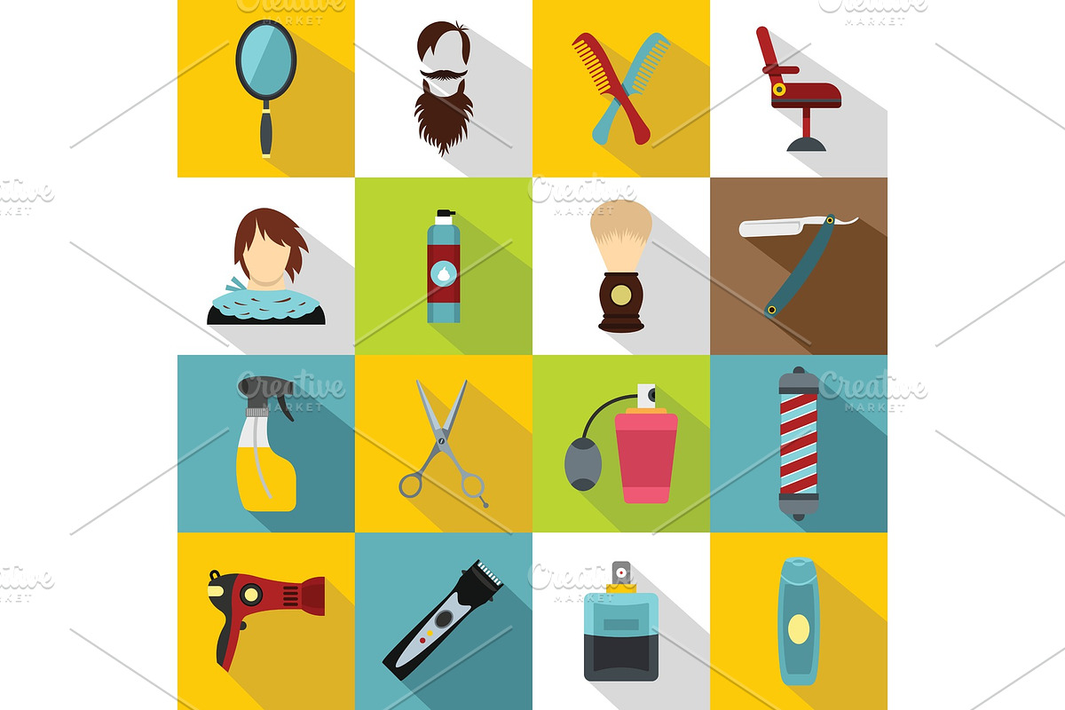 Hairdressing icons set, flat style in Illustrations - product preview 8