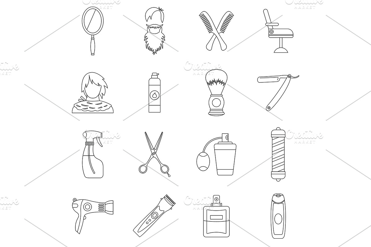 Hairdressing icons set, outline in Illustrations - product preview 8