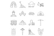Miner icons set, outline style