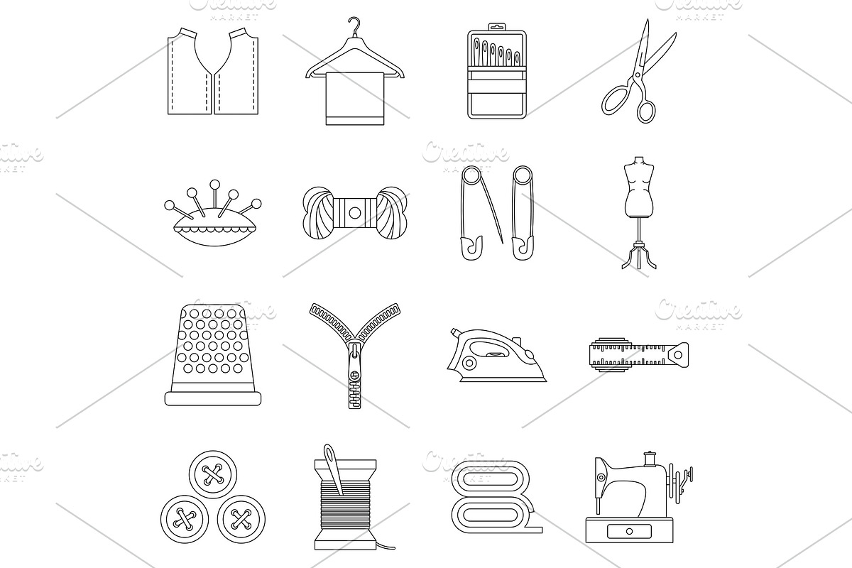 Sewing icons set, outline style in Illustrations - product preview 8