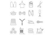 Sewing icons set, outline style