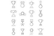 Trophy icons set, outline style