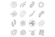 Virus bacteria icons set, outline