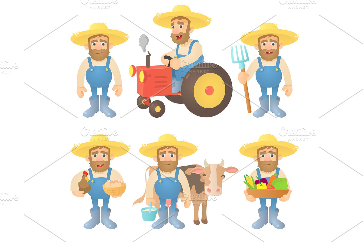 Farmer concept set, cartoon style in Illustrations - product preview 8