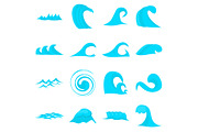Waves icons set, flat style