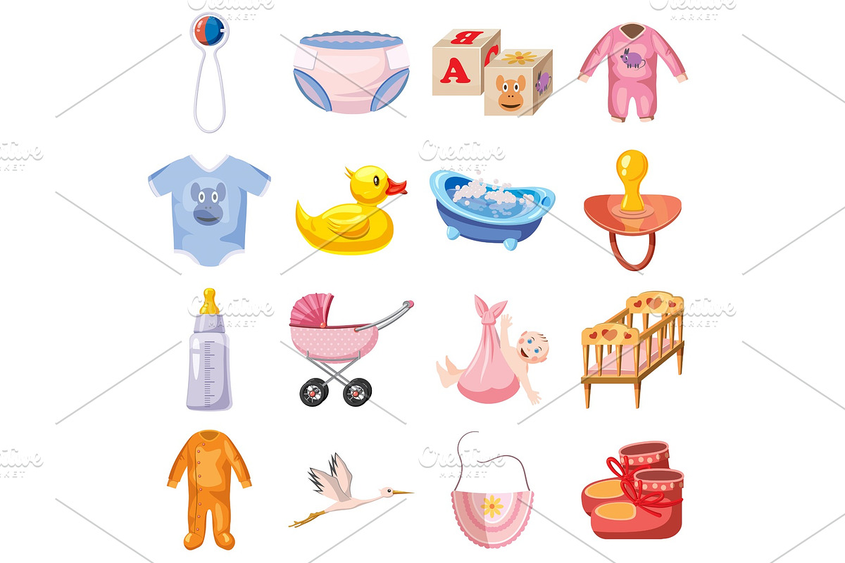 Baby born icons set, cartoon style in Illustrations - product preview 8