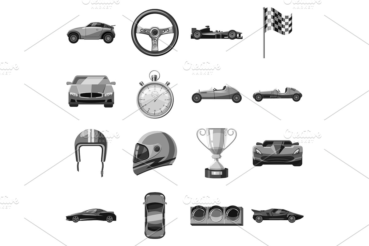 Car racing icons set, gray in Illustrations - product preview 8