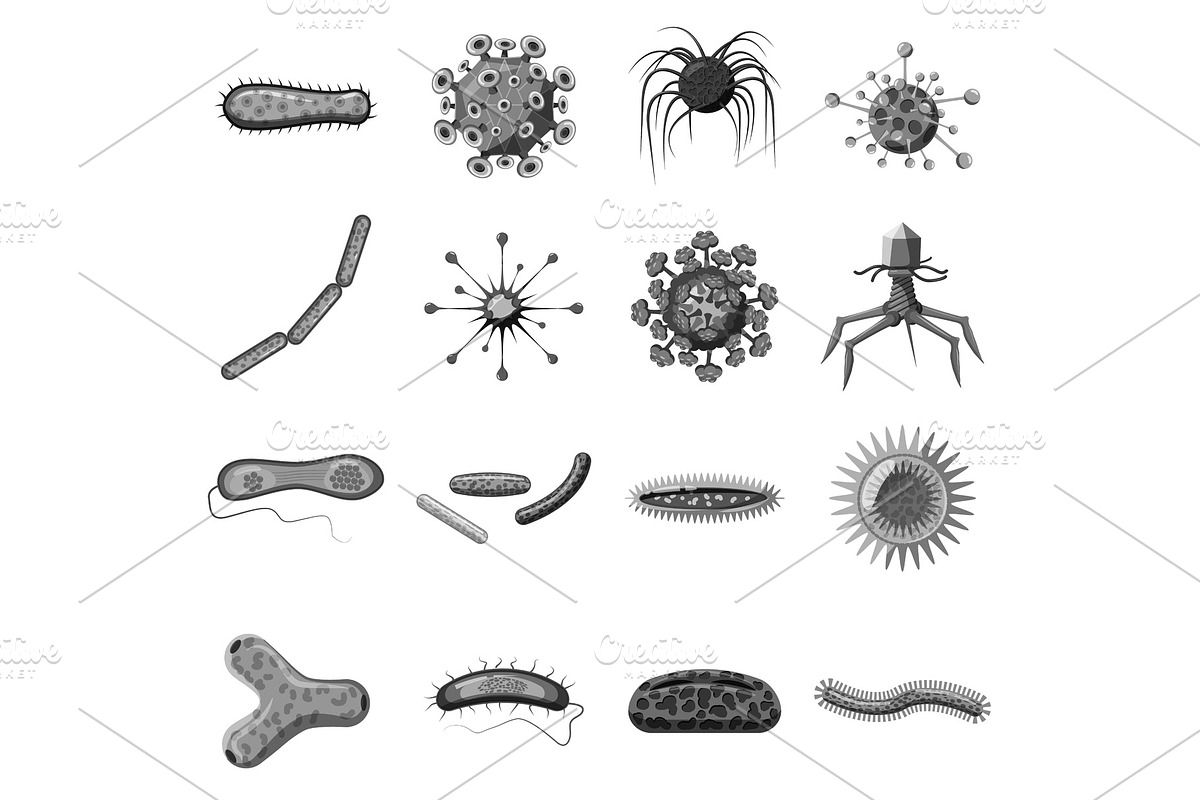 Virus icons set, gray monochrome in Objects - product preview 8