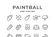 Set line icons of paintball