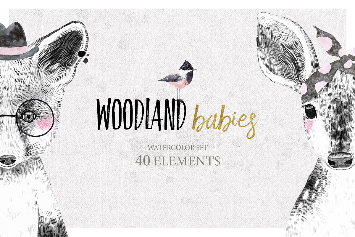 WOODLAND BABIES watercolor set in Illustrations - product preview 8