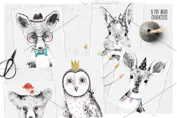 WOODLAND BABIES watercolor set in Illustrations - product preview 4