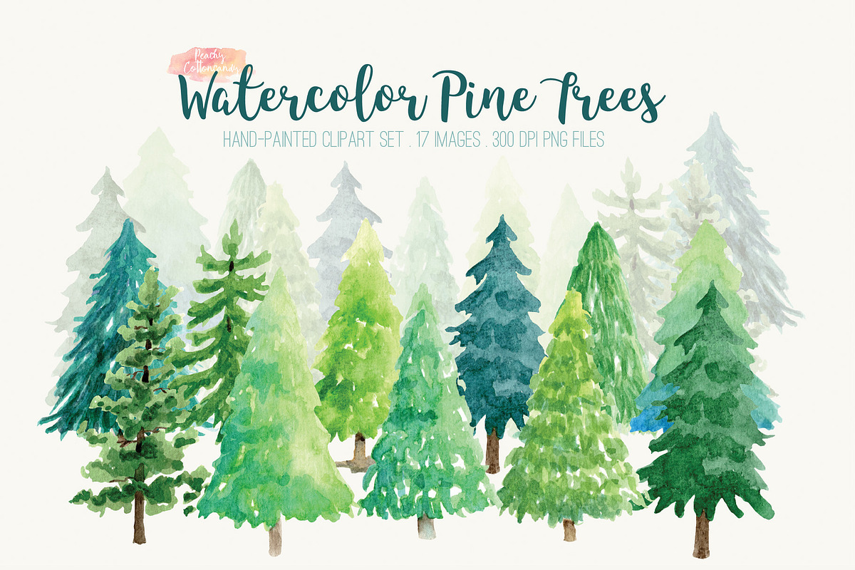 Watercolor Pine Trees Clip Art in Illustrations - product preview 8