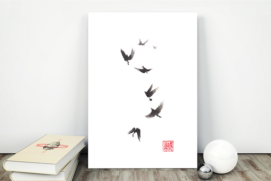 Black pennant sumi-e painting in Graphics - product preview 8