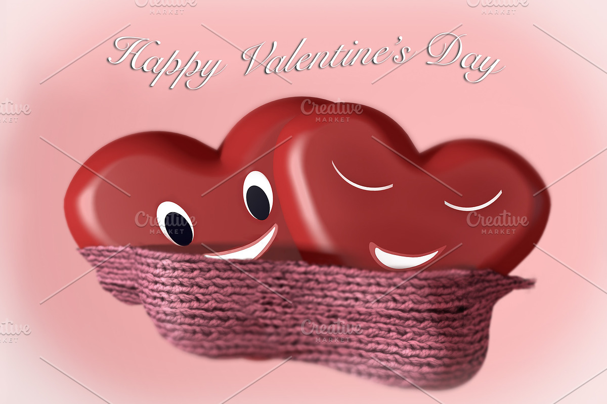 3d two red heart for happy st valent in Illustrations - product preview 8