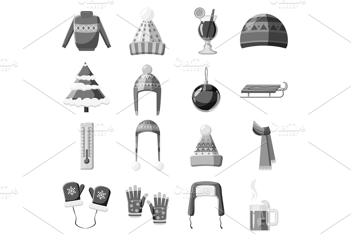 Winter clothes icons set, gray in Illustrations - product preview 8