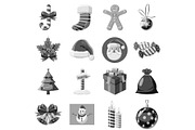Christmas icons set, gray monochrome