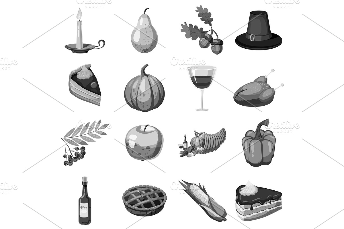 Thanksgiving icons set, gray in Illustrations - product preview 8