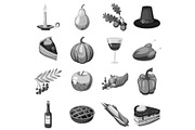 Thanksgiving icons set, gray