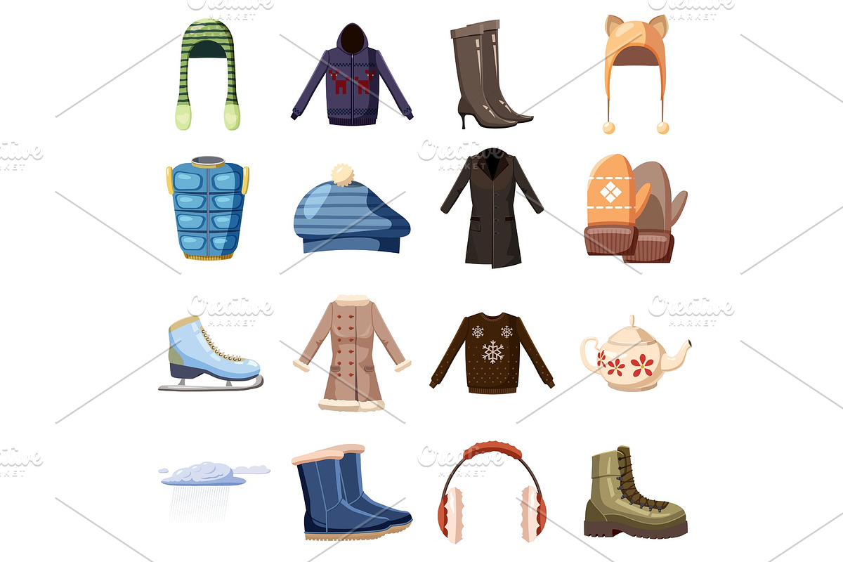 Winter wear icons set, cartoon style in Illustrations - product preview 8