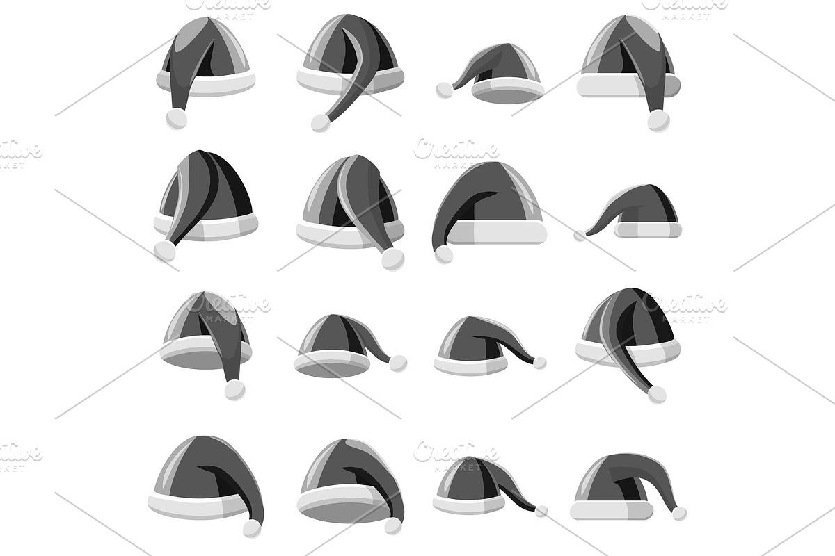 Santa hat icons set, gray monochrome in Objects - product preview 8