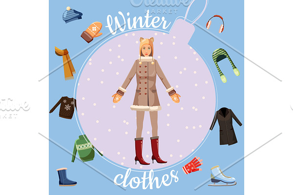 Winter clothes concept, cartoon