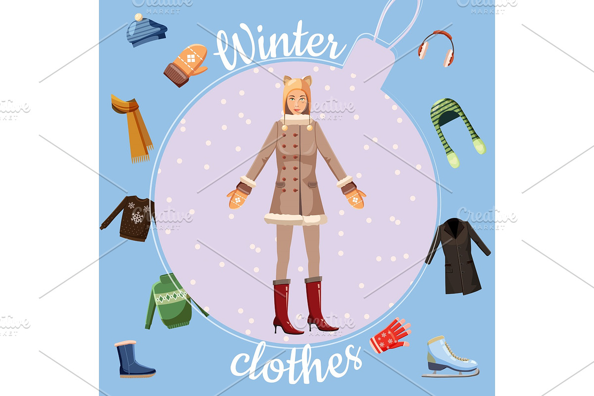 Winter clothes concept, cartoon in Illustrations - product preview 8